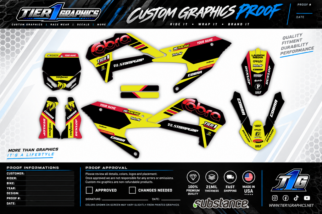 Yellow/Red Ponca graphics kit on a Cobra CX50 SR – view 2