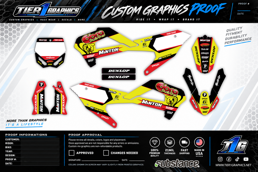 Yellow/Red Slippery graphics kit on a Cobra CX50 SR – view 2