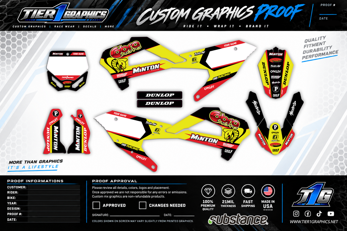 Yellow/Red Slippery graphics kit on a Cobra CX50 SR – view 2
