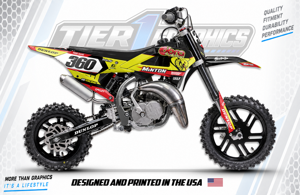 Yellow/Red Slippery graphics kit on a Cobra CX50 SR