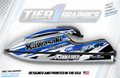 Blue/White Slap graphics kit on a Kawasaki 800 stand-up jet ski