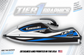 Blue/White graphics kit on a Kawasaki 800 stand-up jet ski