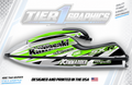 Green/White Slash graphics kit on a Kawasaki 800 stand-up jet ski