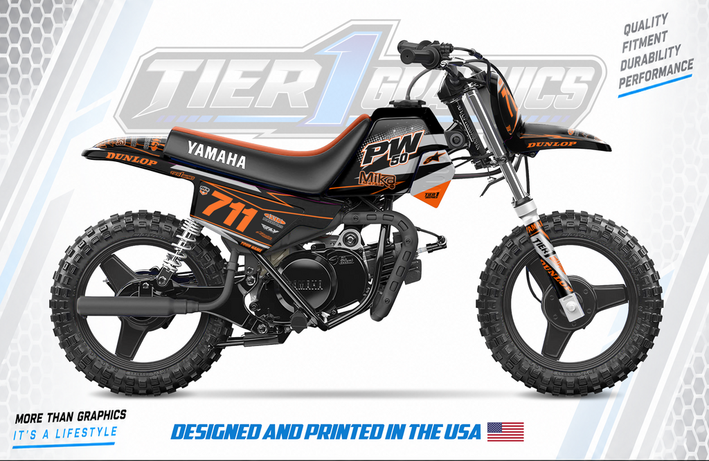 Black Cutz graphics kit on a Yamaha PW50