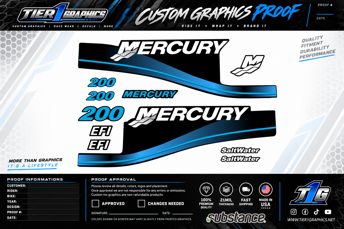 Reproduction Mercury EFI SaltWater outboard cowling decals – view 2