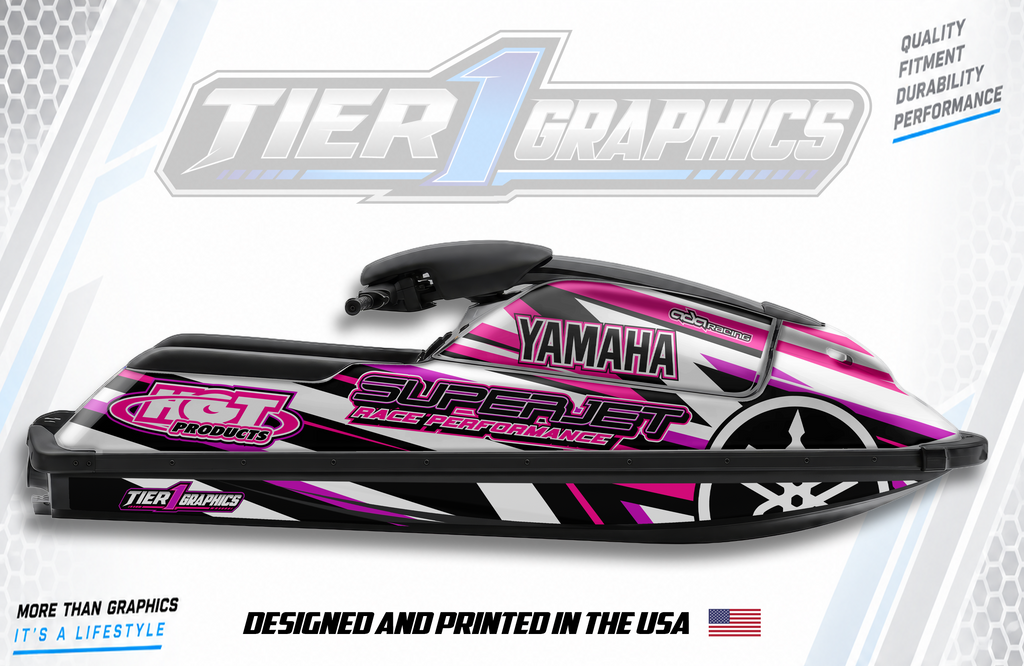 Pink Cutz graphics kit on a Yamaha Superjet stand-up jet ski
