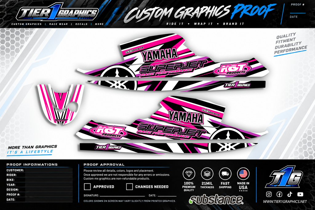 Pink Cutz graphics kit on a Yamaha Superjet stand-up jet ski – view 2