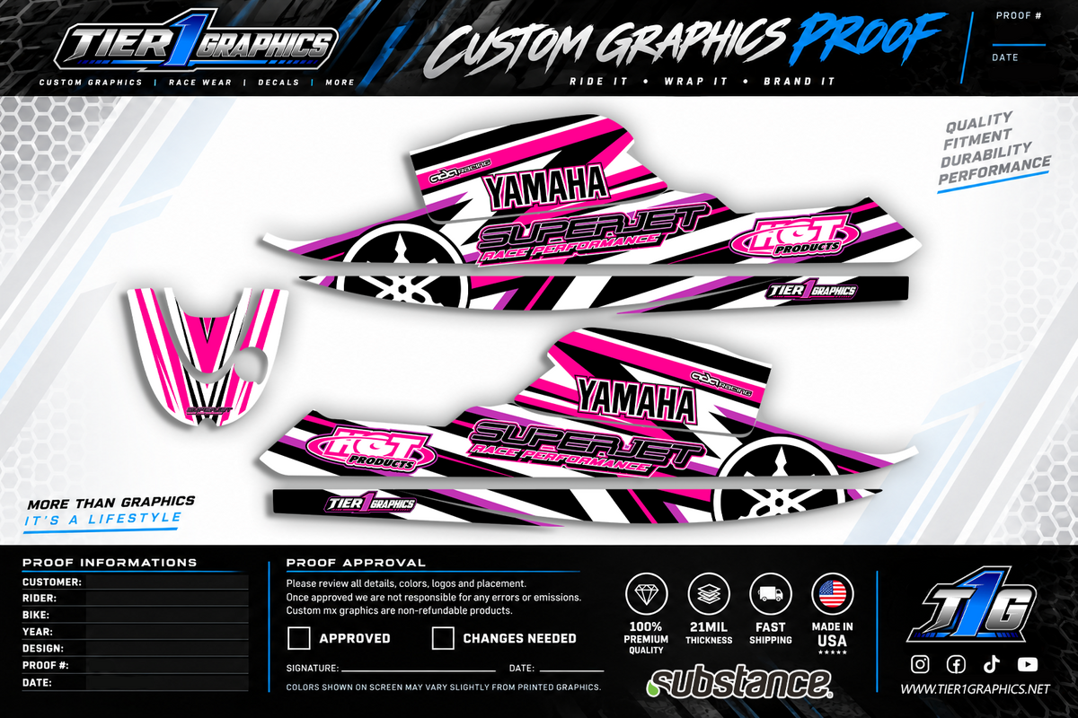 Pink Cutz graphics kit on a Yamaha Superjet stand-up jet ski – view 2