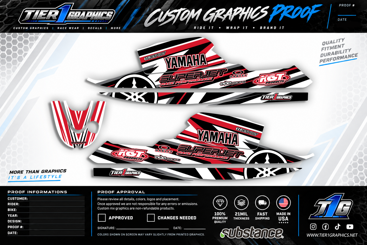 Red Craze graphics kit on a Yamaha Superjet stand-up jet ski – view 2