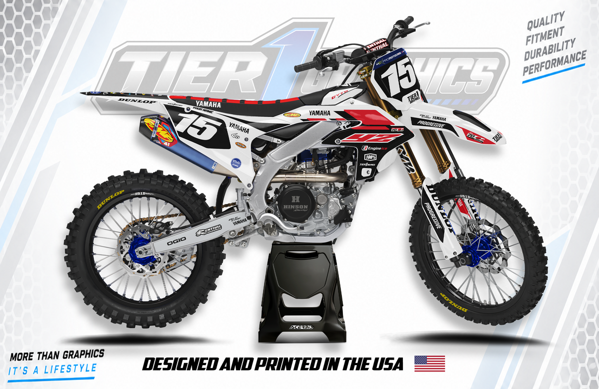 Red/White Slide graphics kit on a Yamaha YZ250F