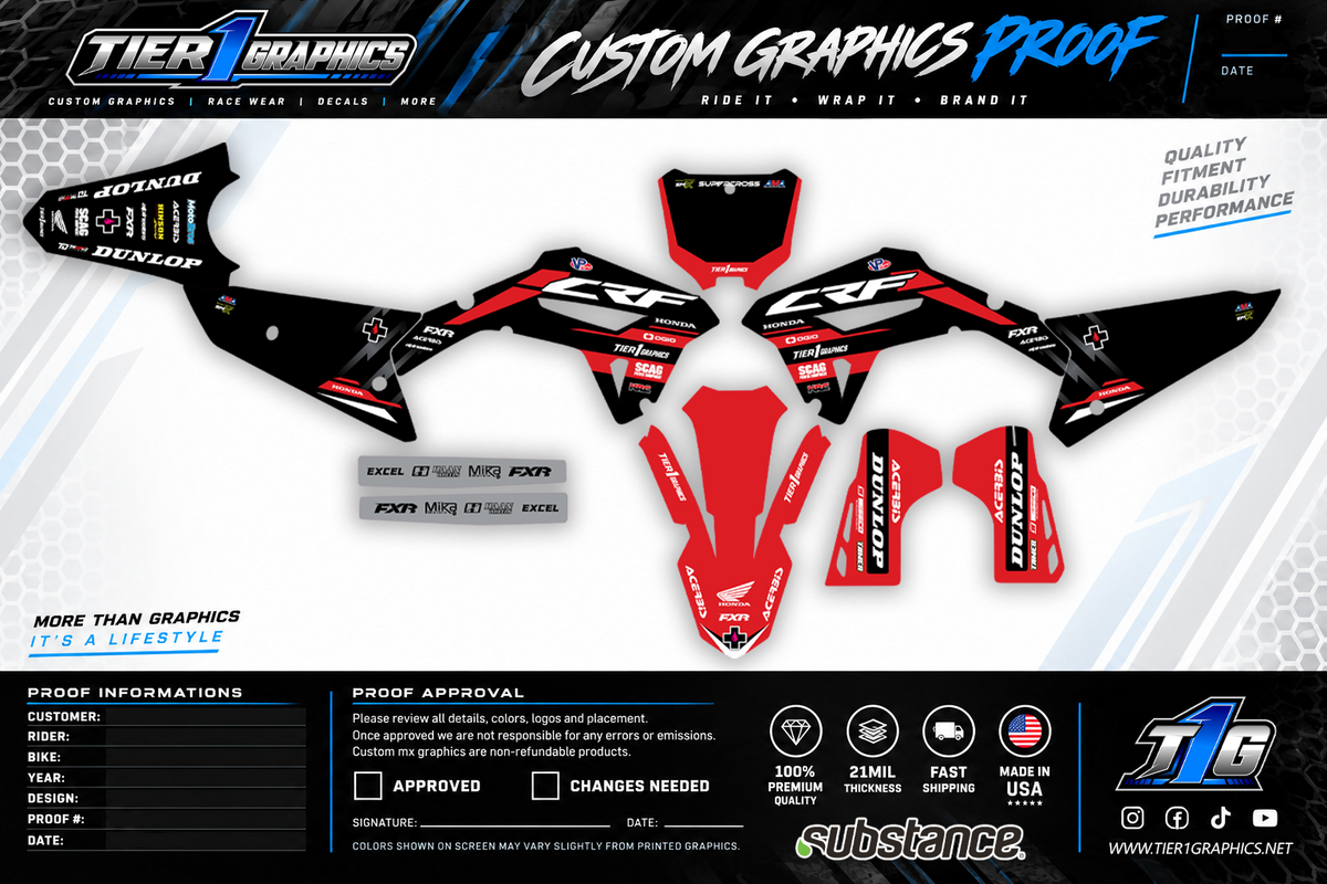 Black graphics kit on a Honda CRF dirt bike – view 2