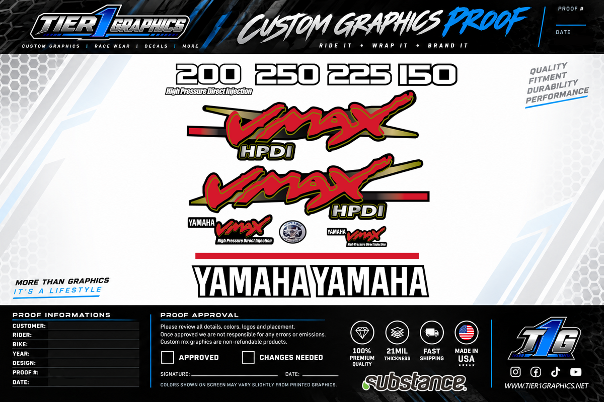 Reproduction Yamaha VMAX HPDI outboard cowling decals