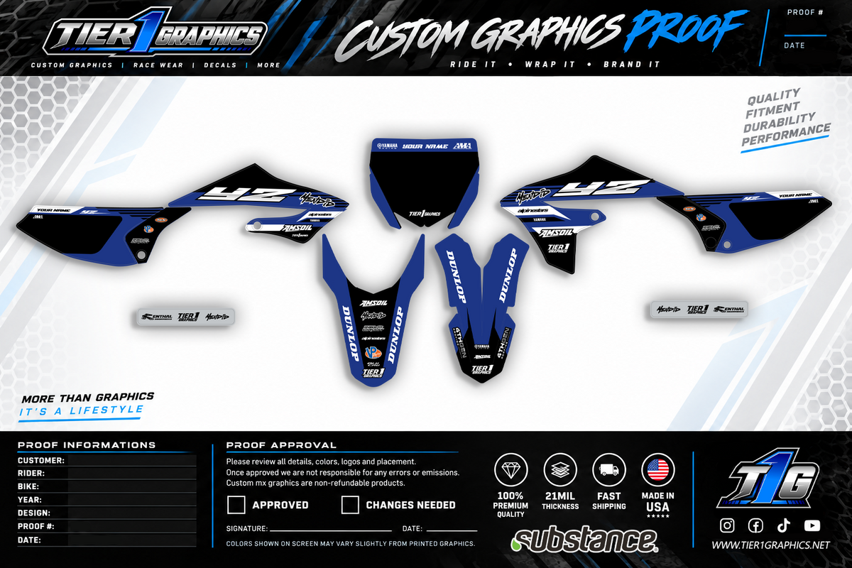 Blue graphics kit on a Yamaha YZ65
